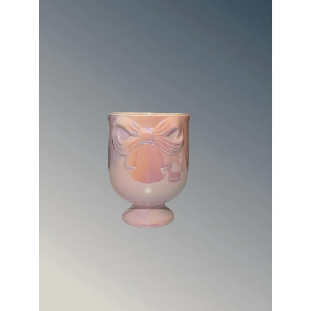 Retired Target Bullseye Playground Iridescent Pink Bow Ceramic Holder *read